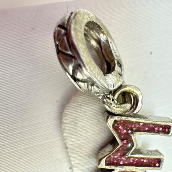 VTG Mom Slide Charm Pendant Pink Sparkles Sterling Silver 925 1.25" Length - Picture 6 of 11